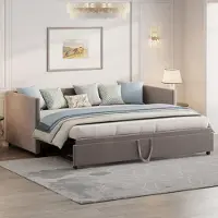 CDGlobal Lit de jour Daybed 90x200/180x200cm, Canapé-lit avec sommier à rallonges, Lit d'enfant Lit d'adolescent avec latternost, Lit d'invité Lit en bois massif, Gris