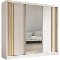 MargaretHadas24 Armoire Neli de 240 cm avec lamelles et miroir, 3 portes coulissantes Armoire à portes coulissantes (couleur : blanc, blanc, lamelles Artisan)