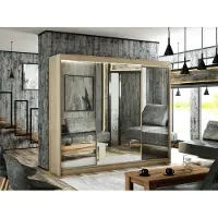 MargaretHadas24 Armoire Elsa 250 cm avec 3 portes coulissantes et miroir, tringle à vêtements, penderie, livraison à domicile (couleur : chêne sonoma)