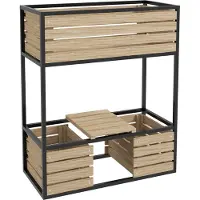 Fortuna Lai Jardin surélevé en bois Jardinière à 2 niveaux avec tablette Potager surélevé avec voile intérieur Potager à herbes aromatiques marron clair 83 x 39 x 100 cm