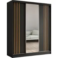MargaretHadas24 Armoire Neli de 180 cm avec lamelles et miroir, 3 portes coulissantes Armoire à portes coulissantes (couleur : noir, noir, lamelles Artisan)