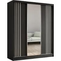 MargaretHadas24 Armoire Neli de 180 cm avec lamelles et miroir, 3 portes coulissantes Armoire à portes coulissantes (couleur : noir, noir, lamelles blanches)