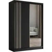 MargaretHadas24 Armoire Neli de 150 cm avec lamelles et miroir, 2 portes coulissantes (couleur : noir, noir, lamelles blanches)
