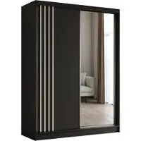 MargaretHadas24 Armoire Neli de 160 cm avec lamelles et miroir, 2 portes coulissantes incluses Armoire à portes coulissantes (couleur : noir, noir, lamelles blanches)