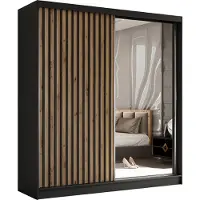 MargaretHadas24 Armoire Erika de 200 cm avec lamelles et miroir, comprenant 2 portes coulissantes Armoire à portes coulissantes (couleur : noir, Artisan, lamelles noires)