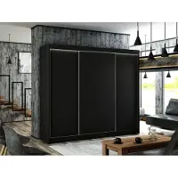 MargaretHadas24 Armoire Saturn 250 cm avec 3 portes coulissantes, tringle à vêtements, penderie, livraison à domicile (couleur : noir)