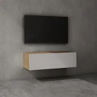Doporro Meuble TV Bas 100x40,2x30cm Armoire TV Marron Clair + Blanc Mat Table de Télévision Salon avec Porte Meuble TV Suspendu MBTV02