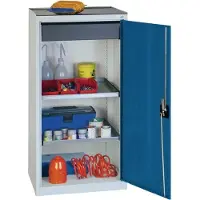 Stumpf & Kossendey Werkzeug-/Beistellschrank H1000xB500xT500 mm 1 Schublade, 2 Böden lichtgrau, RAL 7035/enzianblau,...