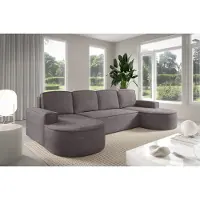 Sofello GUTTO Molly Canapé d'angle en U avec forme arrondie en vert crème - une forme arrondie très tendance Nouveau 2025 (avec fonction de couchage)