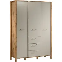 AX Living Armoire à tiroirs Iseonia S3P3T - 138cm, chene Wotan & Beige