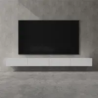 Doporro Meuble TV Bas 320x40,2x30cm Armoire TV Blanc Mat Table de Télévision Salon avec Portes Meuble TV Suspendu MBTV02