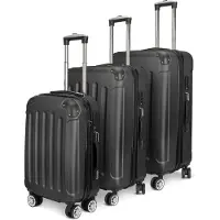 CDGlobal Set de valises 3 pièces Set de valises de voyage à coque dure, trolley Valise à coque dure Bagage à main Valise Set 3 pièces avec roulettes pivotantes,Noir