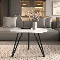 AX Living Table basse ronde Cossie 67 cm table blanche pietement noir
