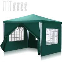 Izrielar Pavillon 3 x 3 m Tente de jardin imperméable, pavillons et tentes de réception Tente de réception à 4 côtés pour le camping / le jardin / les mariages / la plage, verte