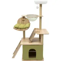 Easybuy 1,4m Arbre à chat grand avec couchette Arbre à chat à grimper stable (marron clair) pour chats de moins de 10 kg