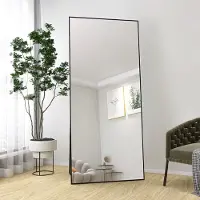 CDGlobal Miroir intégral avec cadre métallique noir 180x80cm, Grand miroir mural HD avec crochets pour le salon ou le dressing,Noir