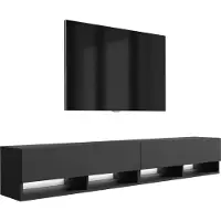 3Xeliving Buffet TV 200 (2 x 100) cm noir mat, LED blanc, 200 × 32 × 34 cm