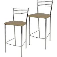 STOCK LINE t m c s Tommychairs - Lot de 2 tabourets de bar modernes ELENA pour la cuisine et la salle à manger, structure robuste en acier chromé, assise rembourrée recouverte de similicuir couleur cappuccino