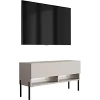 3Xeliving TV-Lowboard 100 cm Cachemire, pieds droits noirs, LED blanc, 100 × 32 × 52 cm