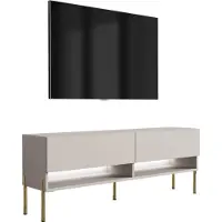 3Xeliving Buffet TV 140 cm Cachemire, pieds droits dorés, LED blanches, 140 × 32 × 52 cm