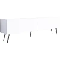 3Xeliving Meuble TV : Blanc mat, pieds chromés, 170 x 52 x 32 cm