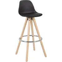 Happyment Tabouret de bar haut Nevlo – Hauteur d'assise 75 cm – Noir – Pièce unique – Cuisine – Avec dossier – Simili cuir – Structure marron – 1 pièce