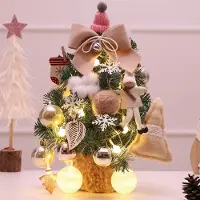 Mc star Arbre de Noël avec lumières, décoration de table, mini sapin de Noël, cadeau de nouvel an, décoration de fête, beige, 35cm