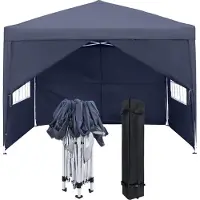 JOIEYOU Pavillon 3x3m Pavillon pliant avec parties latérales et fenêtres et sac de transport Tente pliante en polyester Pliable Pavillon de jardin Tente Outdoor, Gris foncé