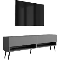 3Xeliving Buffet TV 170 cm anthracite, pieds noirs inclinés, 170 × 32 × 52 cm