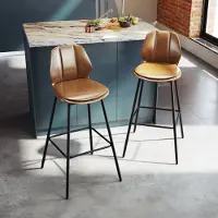 Sonni Marron avec dossier Lot de 2 chaises de bar Tabouret de bar capacité de charge 130 kg