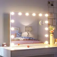 Sonni miroir cosmétique 80x62cm miroir de maquillage avec 3 couleurs de lumière, luminosité réglable, avec USB et Bluetooth, grossissement 10x, miroir mural, blanc