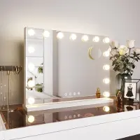 Sonni miroir cosmétique 58x45cm miroir de maquillage avec 3 couleurs de lumière, luminosité réglable, avec USB et Bluetooth, grossissement 10x, miroir mural, blanc