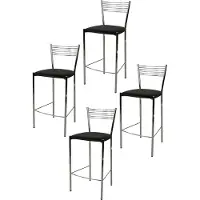 STOCK LINE t m c s Tommychairs - Lot de 4 tabourets de bar modernes ELEGANCE pour la cuisine et la salle à manger, structure robuste en acier chromé, assise rembourrée recouverte de similicuir noir