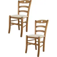 STOCK LINE t m c s Tommychairs - Lot de 2 chaises CUORE pour la cuisine et la salle à manger, Structure robuste en hêtre laqué ton chêne et assise rembourrée recouverte de tissu couleur ivoire