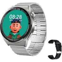 Douself ST5 MAX Montre intelligente multifonction, écran tactile de 1,45 pouce | IP67 étanche | BT5.0 cadran personnalisé, bracelet en bambou + bracelet en silicone, Argent