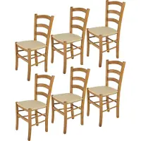STOCK LINE t m c s Tommychairs - Lot de 6 chaises VENICE pour la cuisine et la salle à manger, structure robuste en hêtre laqué teinte chêne et assise rembourrée recouverte de TISSU couleur chanvre