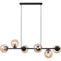 Light11 HOME Lampe à suspendre Siena noire à 6 flammes avec abat-jour ambre E14