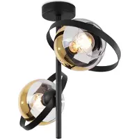 Light11 HOME Plafonnier Ronda noir à 2 flammes avec abat-jour doré E27