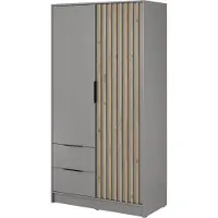 Minio , Armoire, Armoire à portes battantes, "NELLY", 2Parties, 105cm, Gris/ Chêne Artisan couleur