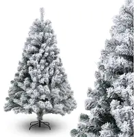Jayseuw 150cm Sapin de Noël artificiel avec neige, y compris pied métallique avec 550 pointes aiguilles PVC, Sapin de Noël PVC, blanc