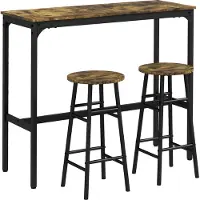 UnboxG Set de Bar (3 pièces) : Table + 2 Tabourets, Style Industriel, Pour Cuisine/Salle à Manger, Acier, Marron Rustique