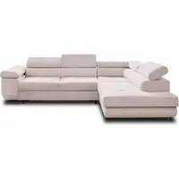 Best Mobilier Zaria - canapé d'angle droit - convertible avec coffre et têtières réglables - 5 places - en velours côtelé , Beige