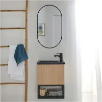 MOB-IN Ensemble lave-mains NOVA métal et bois avec miroir ovale