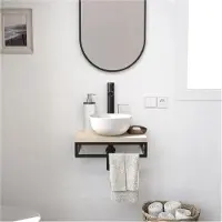 MOB-IN Meuble lave-mains SOHO plan fin p-serviette dessous vasque blc+rob+miroir