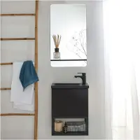MOB-IN Ensemble lave-mains NOVA métal et bois avec robinet et miroir
