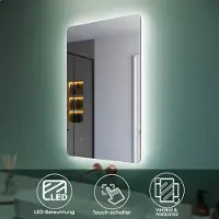 Sonni Miroir de salle de bain avec éclairage LED & interrupteur tactile, économe en énergie IP44 Miroir mural 80 x 50cm