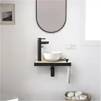 MOB-IN Meuble lave-mains SOHO plan fin p-serviette côté vasque blanche + miroir
