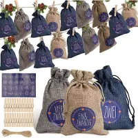 Jayseuw Calendrier de l'Avent à remplir 2025, 24 pièces calendrier de Noël, sacs/sacs de décoration de Noël, petits sacs DIY décoration de Noël,bleu/blanc/gris
