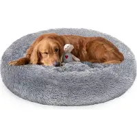 Eikuavons Lit pour chien , forme ronde, diamètre d'environ 100 cm, couleur gris clair, coussin moelleux en coton PP, lavable et antidérapant