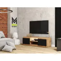 Minio , Armoire TV, 120cm, "DIDI", Lowboard avec éclairage LED, Chêne Wotan / Noir Graphite couleur